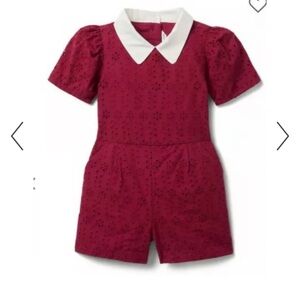 Janie and Jack Maroon Eyelet Romper with White Collar